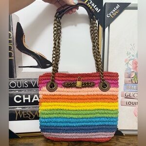 NWOT KURT GEIGER LONDON Rainbow Stripe Woven Shoulder Bag
